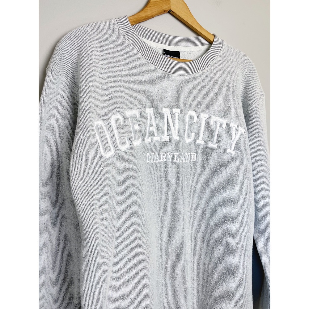 beachy oversized ocean city, md crewneck pullover sweatshirt heather gray